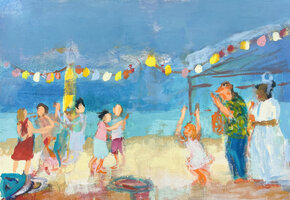 Ulrike Hansen, Konzert am Strand, Eitempera auf Leinwand, 80 x 100 cm