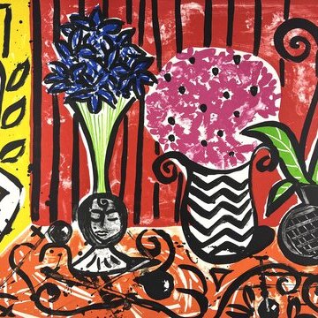 Stefan Szczesny, Stillleben mit Blumen, Lithografie, 56 x 76 cm