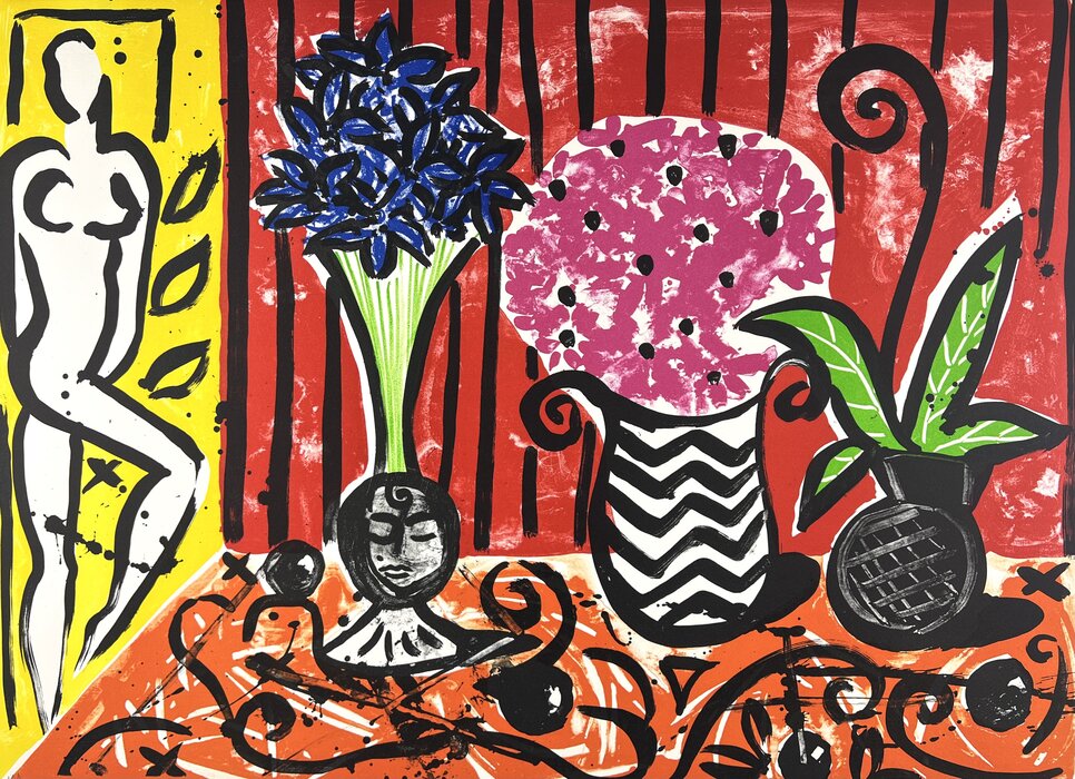 Stefan Szczesny, Stillleben mit Blumen, Lithografie, 56 x 76 cm