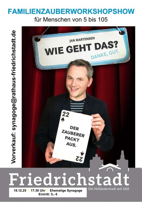 Plakat Fußzeile Friedrichstadt DIN A4 FAMILIENZAUBERWORKSHOPSHOW - Jan Martensen