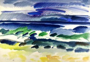 Siegward Sprotte, Blaue Stunde, Aquarell auf Schoeller Hammer, 51 x 72,8 cm - © Galerie Tobien Siegward Sprotte, Blaue Stunde, Aquarell auf Schoeller Hammer, 51 x 72,8 cm