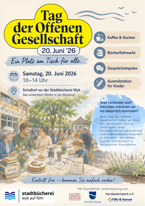 Tag der offenen Gesellschaft in der Stadtb&uuml;cherei Wyk - Ein Platz am Tisch f&uuml;r alle