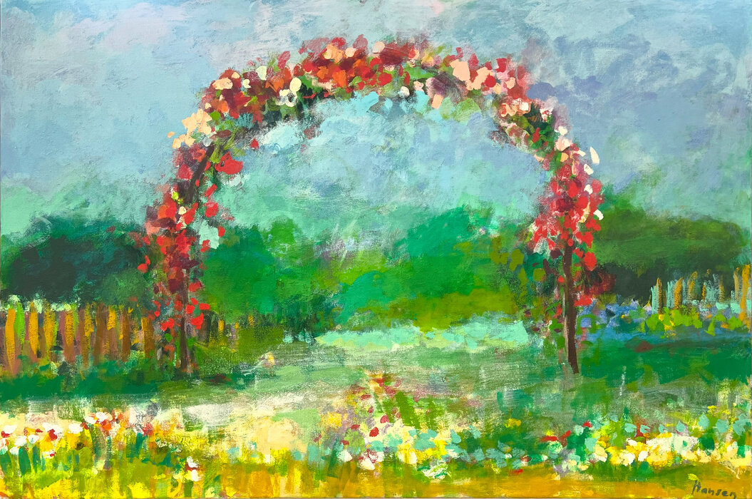 Ulrike Hansen, Rosenbogen, Eitempera auf Leinwand, 100 x 150cm