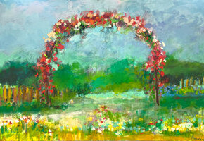 Ulrike Hansen, Rosenbogen, Eitempera auf Leinwand, 100 x 150cm