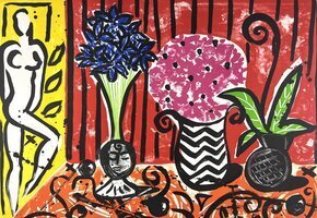 Stefan Szczesny, Stillleben mit Blumen, Lithografie, 56 x 76 cm